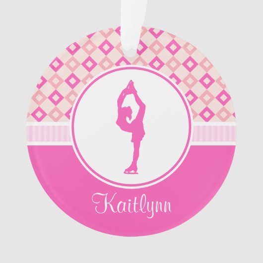 ピンクによって市松模様にされるダイヤモンドのフィギュアスケートのオーナメント オーナメント (正面)