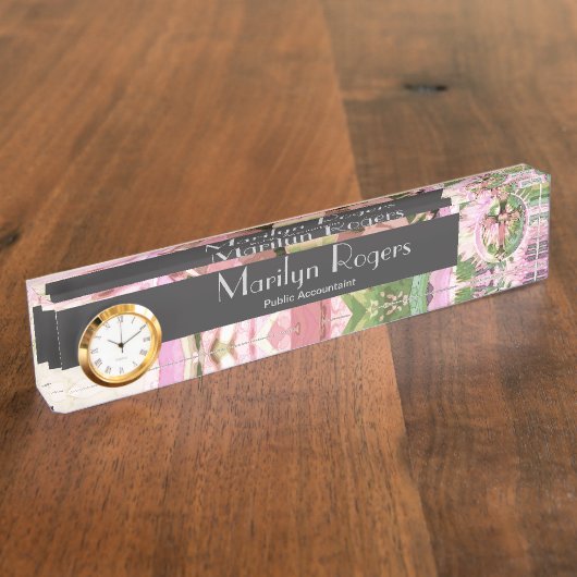 ピンクによって開花する十字のプリント デスクネームプレート (側面)