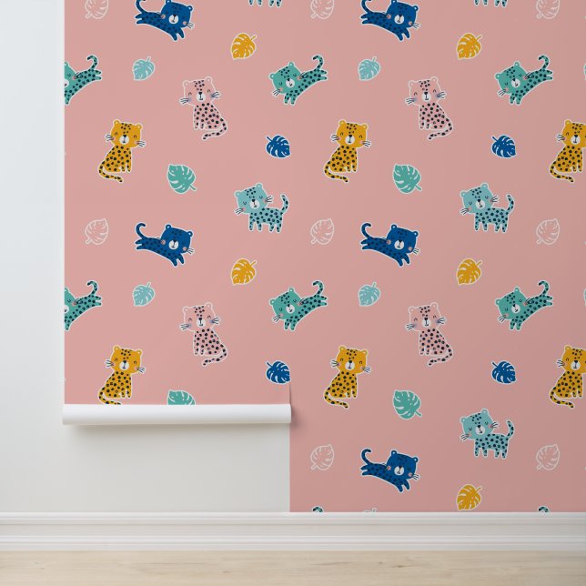 ピンクにジャングルリーフが付いたかわいいヒョウ 壁紙 (アプリケーション)