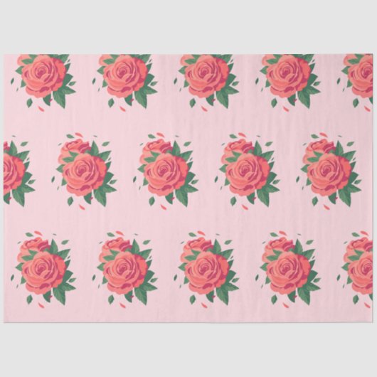 ピンクにバレンタインのティッシュピンクのバラ 薄葉紙 (正面)