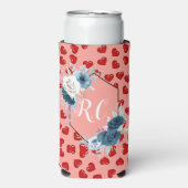 ピンクにモノグラーム赤いハート模様 スリム缶クーラー (Seltzer正面)