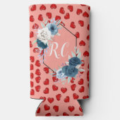 ピンクにモノグラーム赤いハート模様 スリム缶クーラー (裏面)