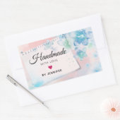 ピンクにラブブルーかわいらしの花を手作り 長方形シール (封筒)