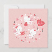 ピンクに可愛いバレンタインのバニーエンジェル ノートカード (正面)