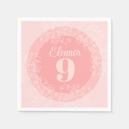 ピンクに可愛い白い野花の模様 スタンダードカクテルナプキン