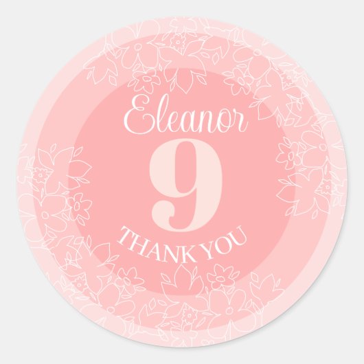 ピンクに可愛い白い野花の模様 ラウンドシール (正面)
