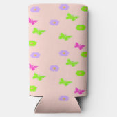 ピンクに可愛い蝶と花の模様 スリム缶クーラー (裏面)