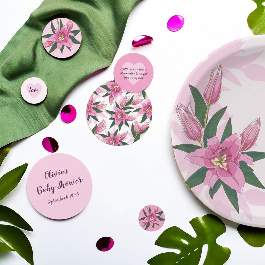 ピンクに咲くユリの赤ちゃんシャワー コンフェッティ