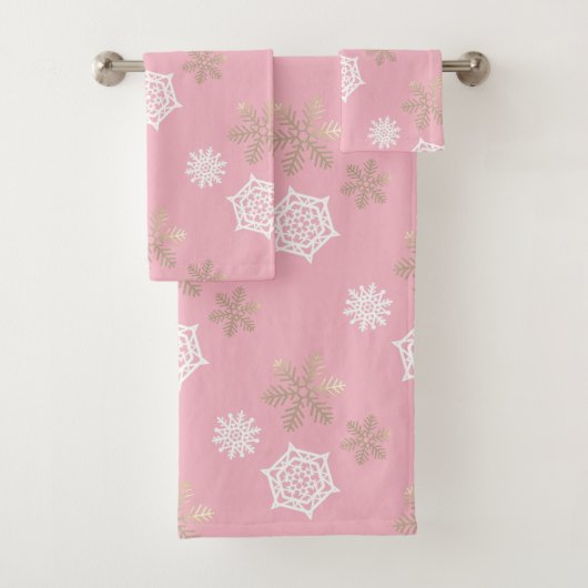 ピンクに対する黄金と白の雪淡い色の片 バスタオルセット (インサイチュ)