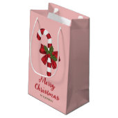 ピンクに弓とクリスマスホリーを付けたキャンディーケーン スモールペーパーバッグ (裏面アングル)
