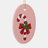 ピンクに弓とクリスマスホリーを付けたキャンディーケーン セラミックオーナメント (右)
