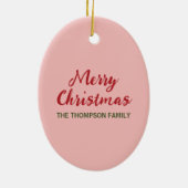 ピンクに弓とクリスマスホリーを付けたキャンディーケーン セラミックオーナメント (裏面)