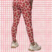 ピンクに熟した赤いちごパターン（の模様が）ある レギンス