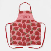 ピンクに熟した赤いちごパーソナライズされた エプロン (正面)