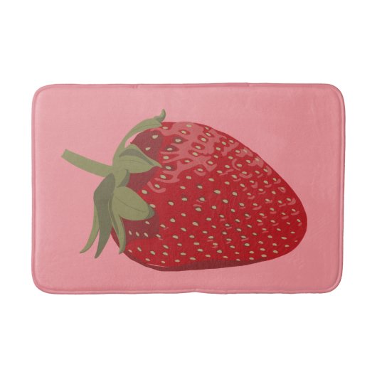 ピンクに熟した赤いちご図解入りの、写真付きの バスマット (正面)