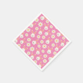 ピンクに白い花をつけるイースターバニー スタンダードカクテルナプキン (角)
