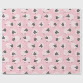 ピンクに白い茶色の可愛いリトルウール羊毛 ラッピングペーパー (フラット)