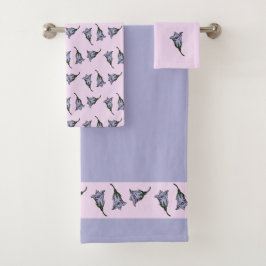 ピンクに紫のハレベルの花 バスタオルセット