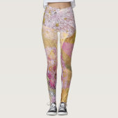 ピンクに絹に金ゴールドのコイの流れること レギンス (正面)