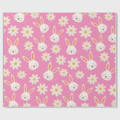 ピンクに花が咲く、かわいい復活祭のバニー模様 ラッピングペーパー (フラット)