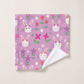 ピンクに花を添えたキュートなイースターバニーパターン バスタオルセット (ウォッシュタオル)