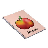 ピンクに赤い漫画のリンゴと名前をカスタムする ノートブック (右側)