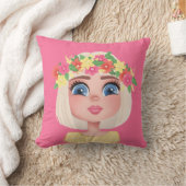 ピンクに輝く漫画の花の少女 クッション (ブランケット)