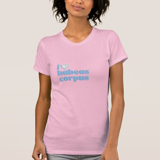 ピンクに青でI love habeas corpus Tシャツ (正面)
