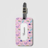 ピンクに青と薄紫の野花。 ラゲッジタグ (正面縦)