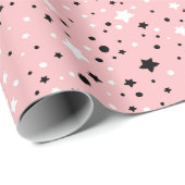 ピンクに黒と白の星 ラッピングペーパー (ロールコーナー)