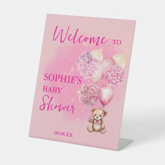 ピンクのあじさいがピンクの風船を待つことができる 台座サイン (正面)