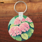 ピンクのあじさいの低木の花 キーホルダー (正面)