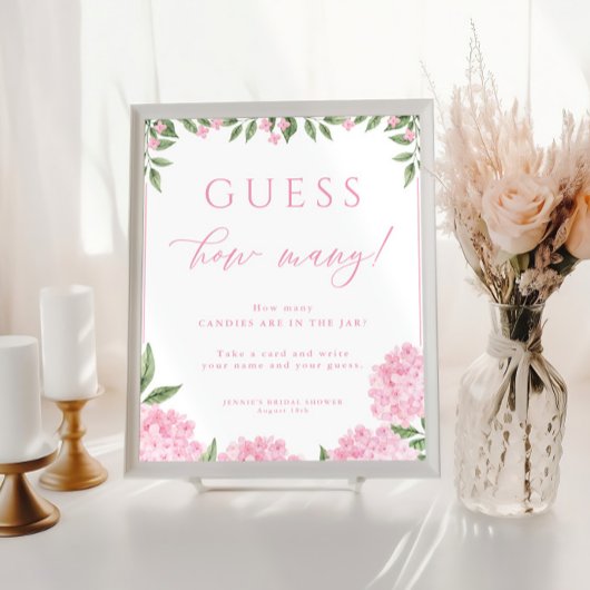 ピンクのあじさいシャワーゲームの数を推測 ポスター