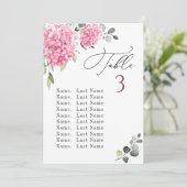 ピンクのあじさいテーブル番号座席表カード 招待状 (スタンド正面)