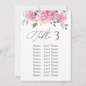 ピンクのあじさいテーブル番号座席表カード 招待状 (裏面)