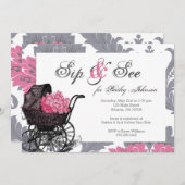 ピンクのあじさい園区と赤ちゃんのシャワー招待を参照 招待状 (正面/裏面)