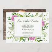 ピンクのあじさい結婚写真 セーブザデート (正面/裏面)