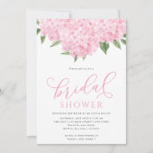 ピンクのあじさい花の書道ブライダルシャワー 招待状 (正面)