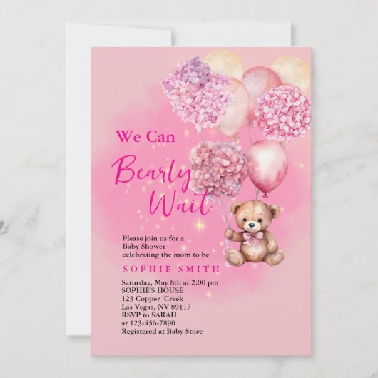 ピンクのあじさい赤ちゃんシャワーを待つことができる 招待状 (正面)