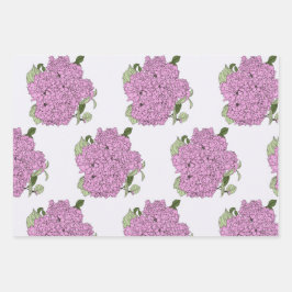 ピンクのあじさい、緑とピンクのラッピングシート ラッピングペーパーシート