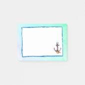 ピンクのいかりで水色のロープと貝殻 ポストイット (正面)