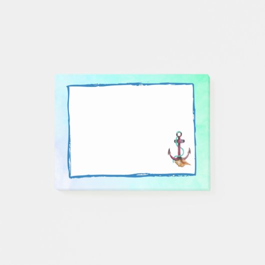ピンクのいかりで水色のロープと貝殻 ポストイット (正面)