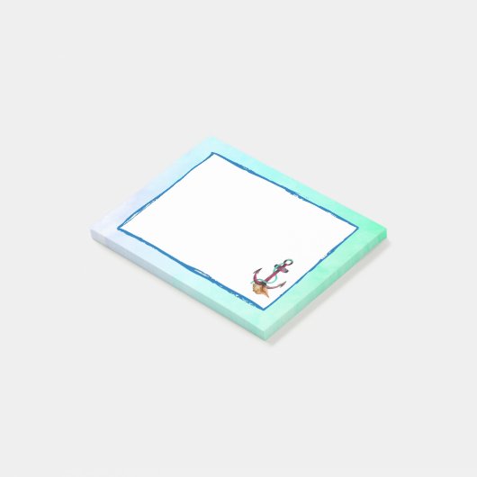 ピンクのいかりで水色のロープと貝殻 ポストイット (アングル)