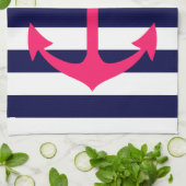 ピンクのいかりシルエット キッチンタオル (折り畳み)