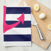 ピンクのいかりシルエット キッチンタオル (四つ折り)