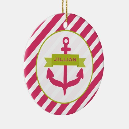 ピンクのいかり及びストライプのオーナメント セラミックオーナメント (右)