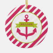 ピンクのいかり及びストライプのオーナメント セラミックオーナメント (正面)
