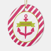 ピンクのいかり及びストライプのオーナメント セラミックオーナメント (左)