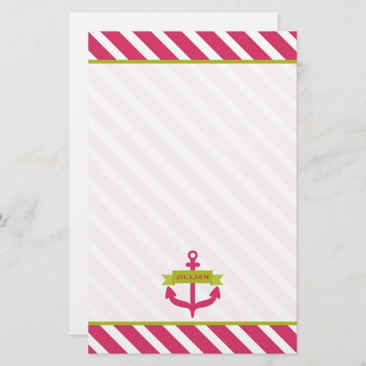 ピンクのいかり及びストライプのパーソナライズな文房具 便箋 (正面/裏面)