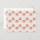 ピンクのいちごのシャンペンのカップケーキの招待状 招待状 (正面/裏面)